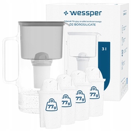 Скляний фільтрувальний глечик Wessper D2 BOROSILICATE 3л, сірий + 5 фільтрів