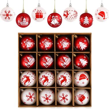 16 шт. прикрас для ялинки Homewit, 6 см, червоно-білі ялинкові кулі, набір для ялинки, святкова декорaція