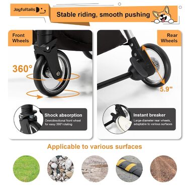 Візок для собак 3 в 1, до 15 кг, чорний. Розкладний візок для собак та котів з сумкою-переноскою та дощовиком. Підходить для маленьких та середніх порід.