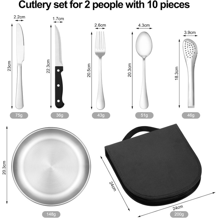 Набір посуду для кемпінгу Penobon на 2 особи, 10 шт. Нержавіюча сталь, для кемпінгу, пікніка, подорожей