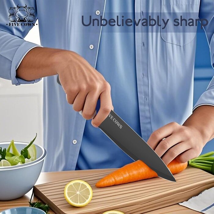Набір кухонних ножів FIVE COWS (14 предметів) з самозаточуванням, з ножем для стейка та ножицями, синій