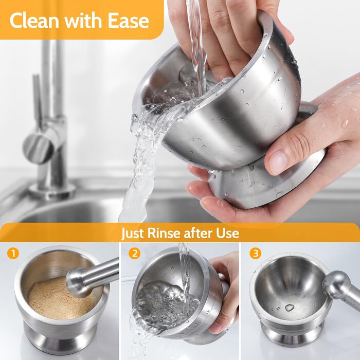 Ступка з товкачиком Sopito, нержавіюча сталь, 380 мл, діаметр 10 см - для спецій та трав