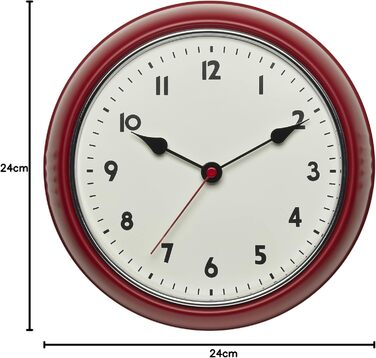 TFA Dostmann Analog Radio Wall Clock, 60.3541.05, Retro Design, with Second Hand, Metal, Red, (w) 240 x (d) 68 x (h) 240 mm