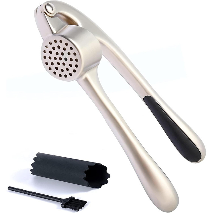 Преміум-прес для часнику з нержавіючої сталі – прес, подрібнювач та очищувач часнику, набір, стійкий до миття в посудомийній машині та корозії (Imperial Silver)