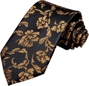 Чоловіча краватка Hi-Tie класична з краваткою, запонками та нагрудною хусткою (чорно-золота з квітковим малюнком)