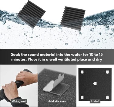 Акустичний поролон для звукоізоляції, набір 24 панелі 30x30x5 см, шумопоглинаючі панелі для стін студії звукозапису, антрацитово-сірий, з клеєм