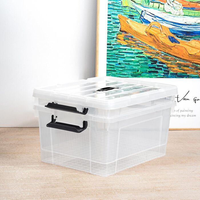 Cetomo Storage Boxes, Portable Plastic Boxes with Lids, Organizer Containers with Handle and Clips, Stackable, Nesting, for Home and Office, Transparent, 90L-3 Pack (35L*4)