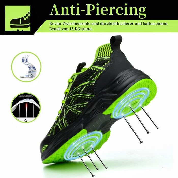 Зручні робочі черевики для чоловіків та жінок. Легкі, спортивні, з металевим підноском, неслизькі, дихаючі. Розмір 43 EU, колір зелений