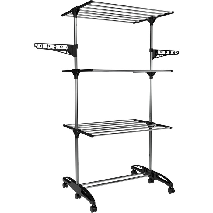 Сушарка для білизни Hyfive для дому - 4 яруси, складана, економна, з полицею для взуття, нержавіюча сталь, легке зберігання - чорна