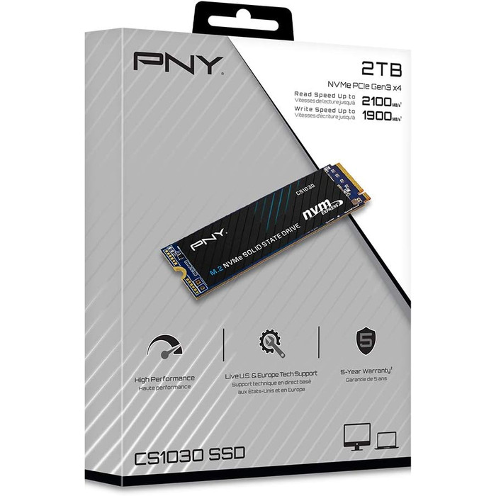 SSD накопичувач PNY CS1030 2TB M.2 NVMe PCIe Gen3 x4 (2100 МБ/с читання, 1700 МБ/с запис)