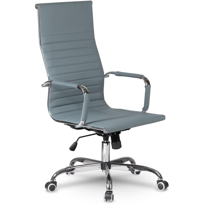 Офісне крісло Tokio з ергономічною спинкою, поворотне, на колесах, з регульованою підголівником, ігрове, для керівника, штучна шкіра, сірий