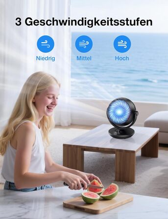 Вентилятор Acoolir тихий 24dB з двома осями обертання, 3 швидкості, для спальні, офісу, вітальні (чорно-червоний)