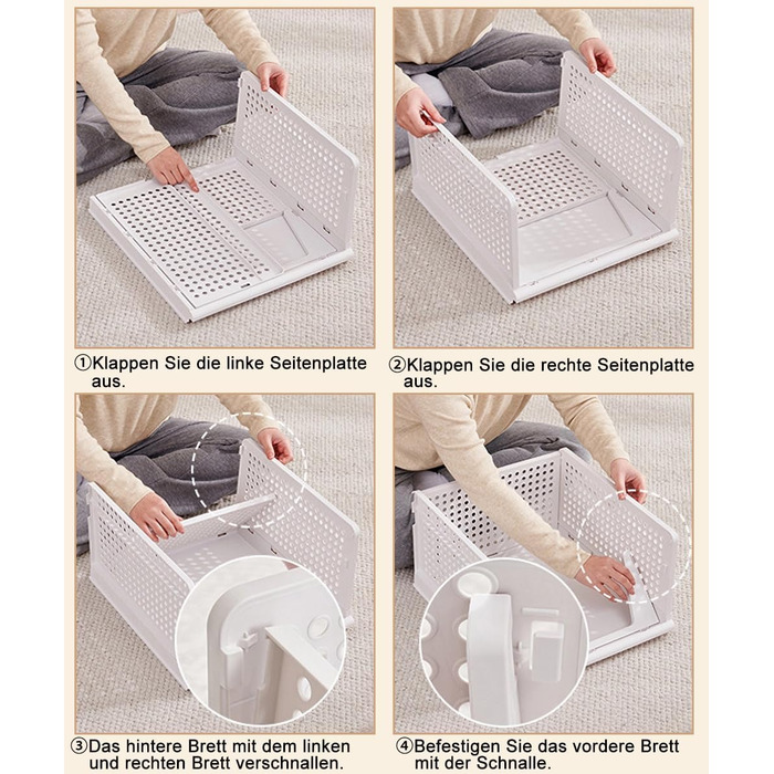 5 Foldable Plastic Storage Boxes, Drawer Box, Stackable Closet Organizer, Shelf Storage Box, Shelf Baskets Closet, Stackable Drawer Storage Boxes, for Kitchen Bedroom, White (5 Pcs XL)