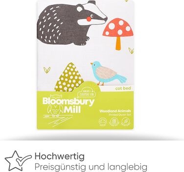 Дитяча постільна білизна Bloomsbury Mill 135x200: комплект для дівчинки з принцесами та веселкою, рожево-ліловий, комплект постільної білизни та наволочок для ліжечка (120x150 см, лісові тварини)