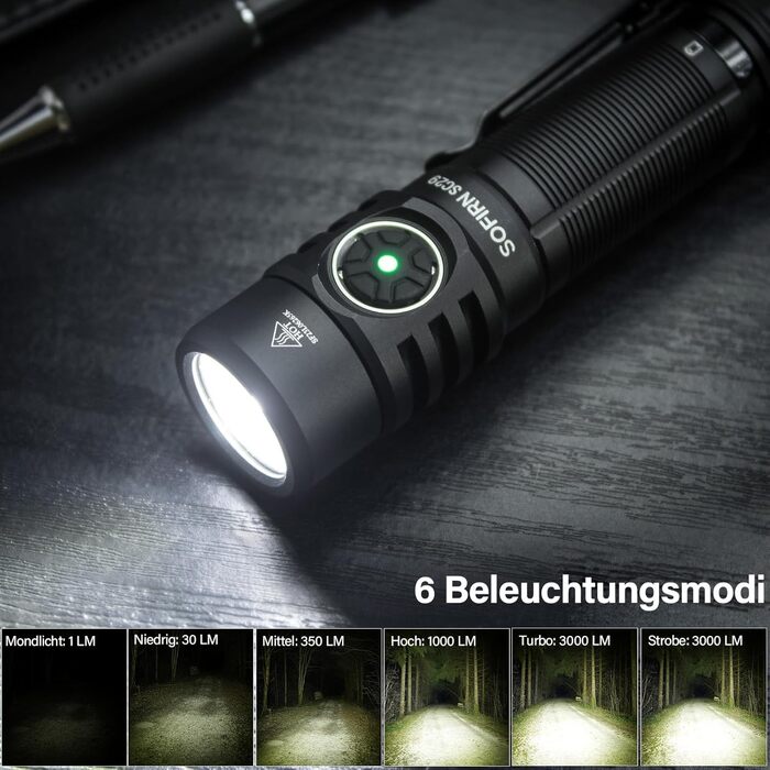 Ліхтарик Sofirn SC29, LED, 3000 люмен, USB-C, акумуляторний, надяскравий, EDC, для туризму, кемпінгу та спорту на відкритому повітрі