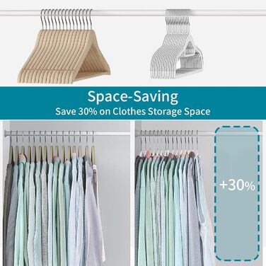 100 штук вішалок для одягу, неслизький пластик, обертовий гачок 360°, товщина 0,5 см, довжина 42 см, для пальто, суконь, сорочок, APY03G (білий + срібло)