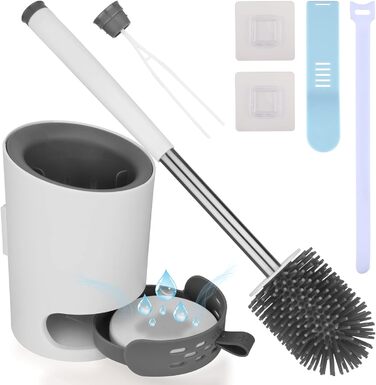 Силіконова щітка для унітазу з підставкою, комплект, без щетинок, швидковисихаюча, антибактеріальна. Підходить для ванної кімнати та кухні. Сталевий тримач, монтаж на стіну без свердління. Білий та сірий колір.