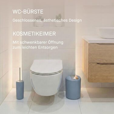 Набір аксесуарів для ванної кімнати 6 предметів, пластик, сірий: йоржик для унітазу, відро, стакан для зубних щіток, мильниця, дозатор для мила, піднос