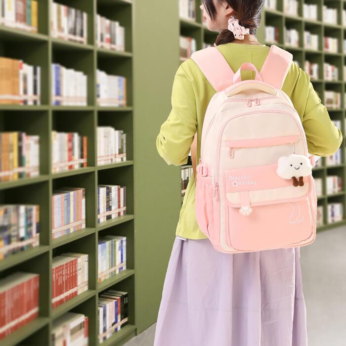 Шкільний рюкзак для дівчаток та хлопчиків-підлітків, рюкзак для жінок, великий шкільний ранець на 15.6 дюймів, рюкзак для ноутбука, шкільна сумка, водонепроникний, рюкзак для школи, шкільні сумки (світло-рожевий)