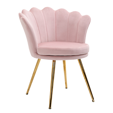 HOMCOM Armchair Living Room Relaxer Lounge Chair with Lotus Shape Upholstered Armchair with Metal Legs, Velvet Look, Single Armchair for Bedroom, Pink | Aosom