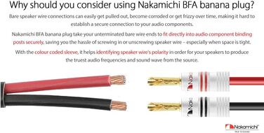 Позолочені бананові роз'єми Nakamichi 24K для акустичних кабелів 12-18 AWG, 4 мм, для підсилювачів, Hi-Fi ресиверів та домашніх кінотеатрів, 4 шт (2 пари)