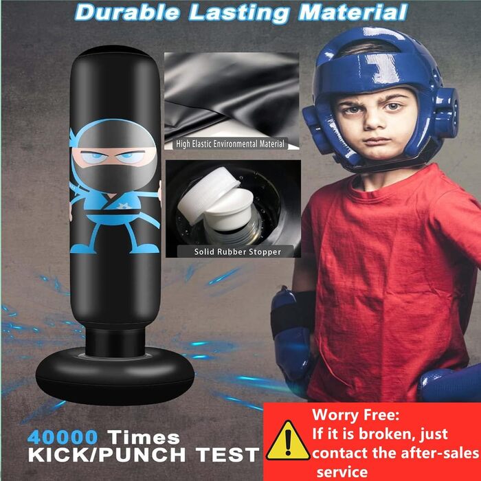 Набір для боксу EIVONDA для дітей 160 см: надувний боксерський мішок з рукавичками для боксу, MMA, карате, тхеквондо. Розрядка енергії для дітей. Чорний