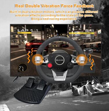 Ігрове кермо DuLingKer з педалями та перемиканням передач, 270° для PC/PS4/Switch/PS3/Xbox One/Xbox 360/Android TV, кермо для перегонів з вібрацією, зворотним зв'язком