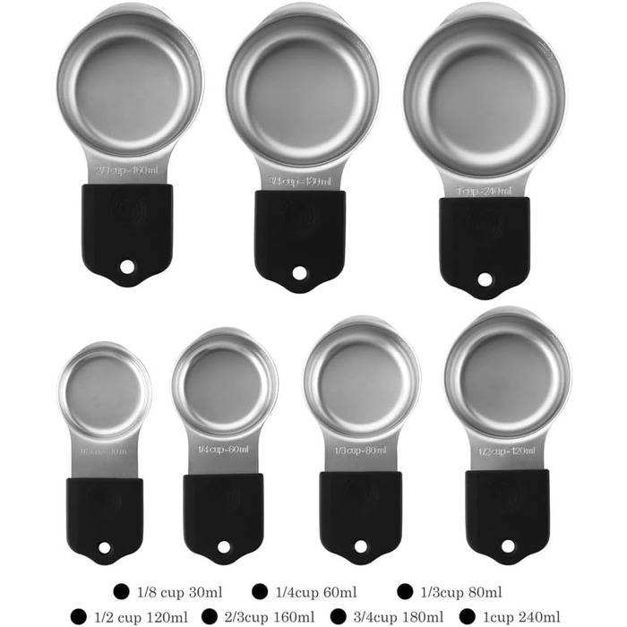 Stainless Steel Measuring Cup Set, Robust Metal Measuring Cups for Dry and Liquid Ingredients (Black)