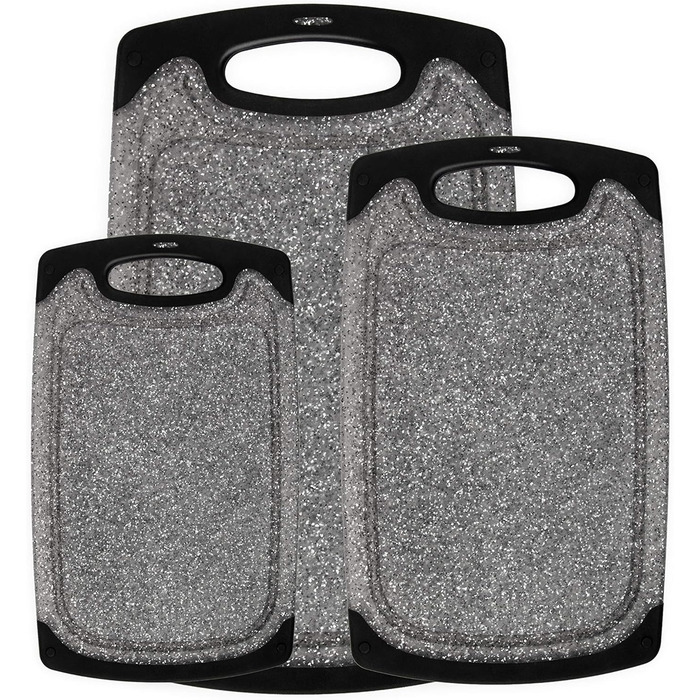 Набір з 3-х обрізних дощок Famiry: пластик, антиковзаюча поверхня, з ручкою, сафтові канавки, BPA-free, придатні для миття в посудомийній машині