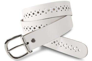 Чоловічий шкіряний ремінь Damengürtel з перфорацією, срібна пряжка, ширина 3 см, білий, виготовлено в Німеччині