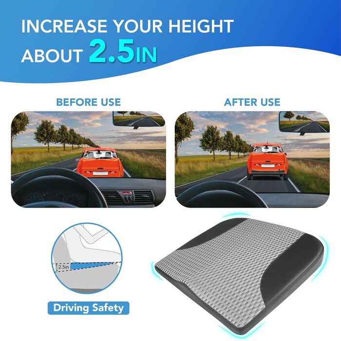 Подушка для сидіння в авто з Memory Foam: Комфорт, підтримка спини, для лікування ішіасу та болю в куприку. Підходить для авто, вантажівки, офісу, інвалідного візка. Шкіра та сітка 4D (Чорний & Сірий)