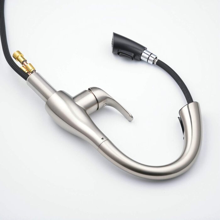 Змішувач кухонний з висувною насадкою, одноручний, з покриттям з браштованого нікелю