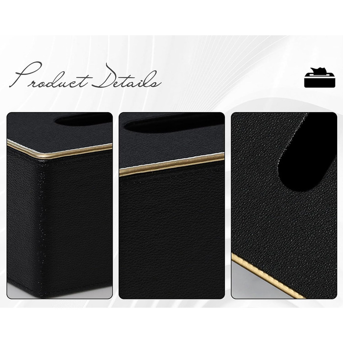 Скляна коробка для серветок квадратна, шкіряна, чорна перламутр - органайзер для ванної, спальні, кухні, офісу