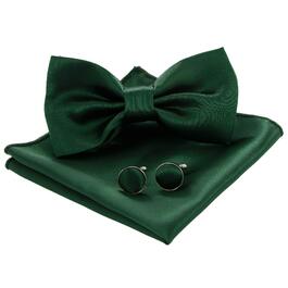 Метелик чоловічий JEMYGINS однотонний, регульований (темно-зелений) + манжетні запонки + нагрудна хустка в подарунковій коробці