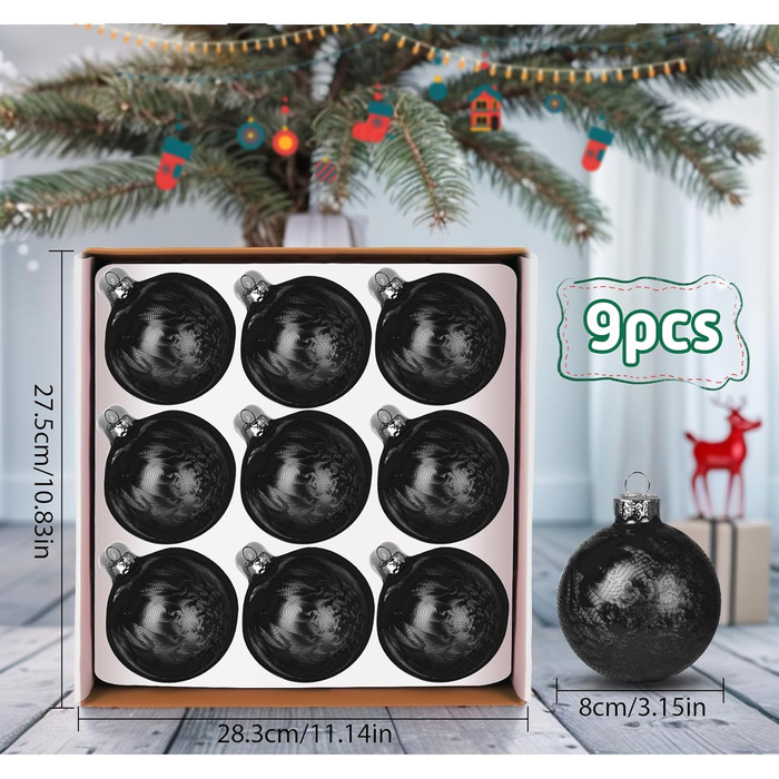 Скляні кулі Hengsong на Різдво: 24 шт. чорні та золоті, 6 см. Декорації для ялинки, різдвяний декор