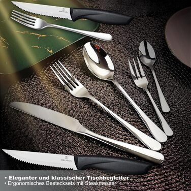 Набір столових приборів на 6 осіб, Targzier, 36 предметів, нержавіюча сталь, з ножем для стейку, для сім'ї/вечірки/готелю, чорний, придатний для миття в посудомийній машині