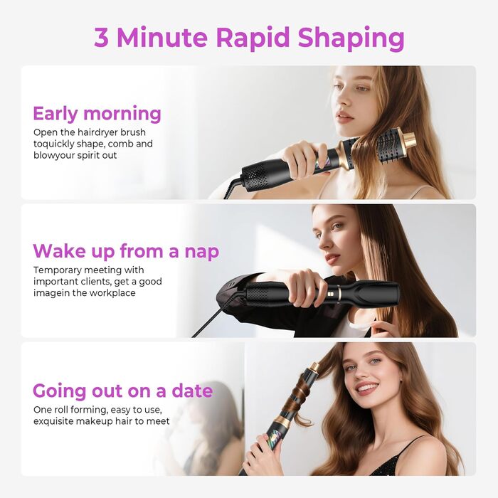 Pro Airstyler 5 в 1: Фен-щітка з іонізацією та насадкою для локонів 30 мм | 1000W, для об'єму, сушіння, випрямлення та локонів (Чорний)