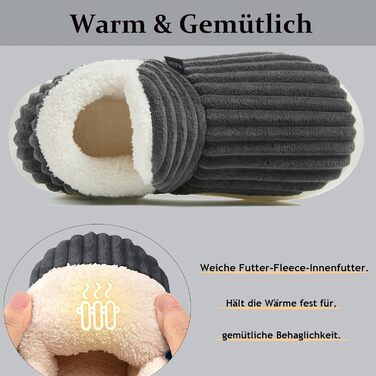 Чоловічі та жіночі тапочки зимові теплі, закриті, з плюшем, м'які, сучасні, зручні, елегантні, з антиковзким покриттям, з піною Memory, 40/41 EU, чорні