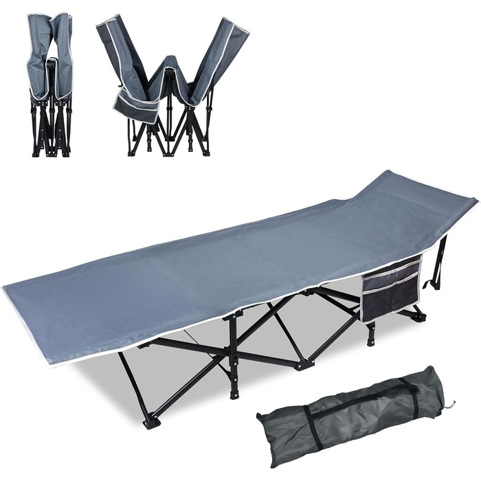 Розкладне ліжко-крісло для кемпінгу з сумкою для зберігання, до 250 кг, 190x62x38 см, для дорослих, відпочинку на природі, в саду, в подорожах