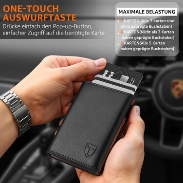 Чоловічий гаманець TEEHON з RFID захистом, відділенням для монет, 7 відділень для карток та ID-вікном, шкіряний, чорно-помаранчевий