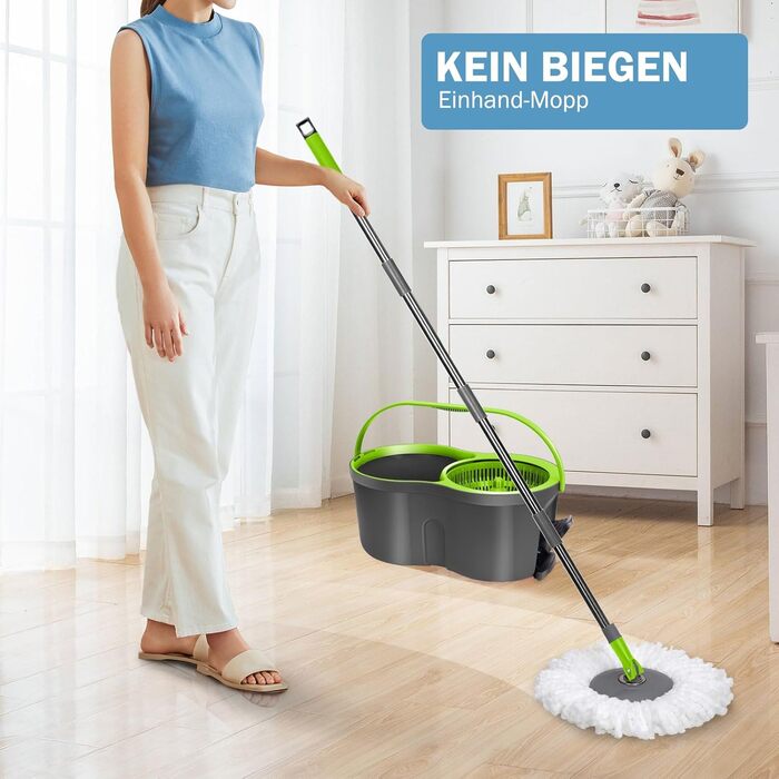 Набір для миття підлоги Masthome: відро, моп з функцією віджиму, 3 мікрофібрових насадки, для всіх типів підлоги