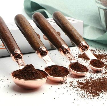 VENEKA 2X Measuring Cup Set Wooden Handle Stainless Steel Coated Copper Metal Measuring Spoons Baking Kitchen Accessories