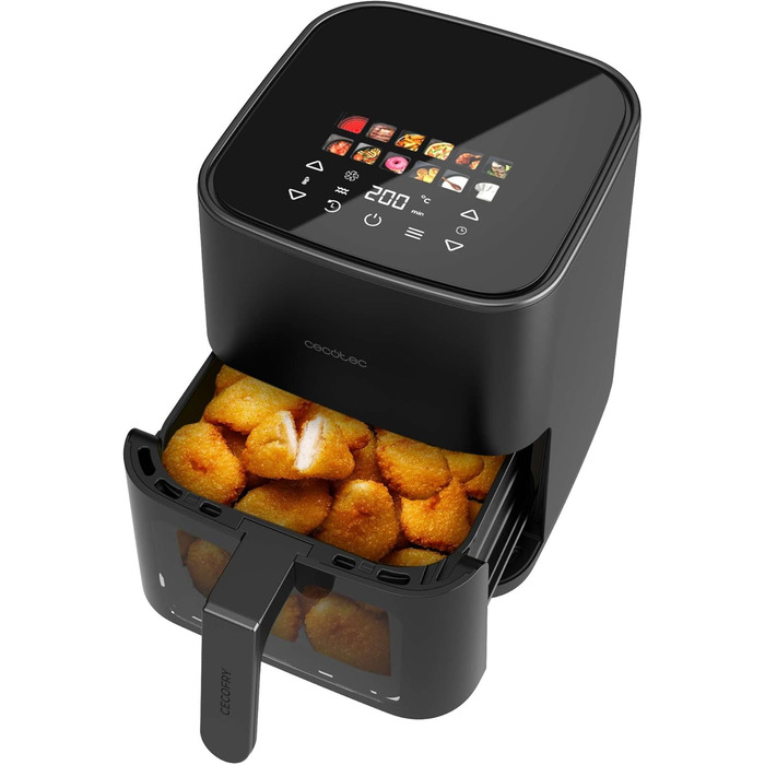 Cecotec Oil-Free Hot Air Fryer - 4L - Grill Plate - Grill - Double Heating Elements - Cecofry & Grill Duoheat 4000. 1900W, Movable Divider, Temperature Control 40-200°C, 10 Menus
