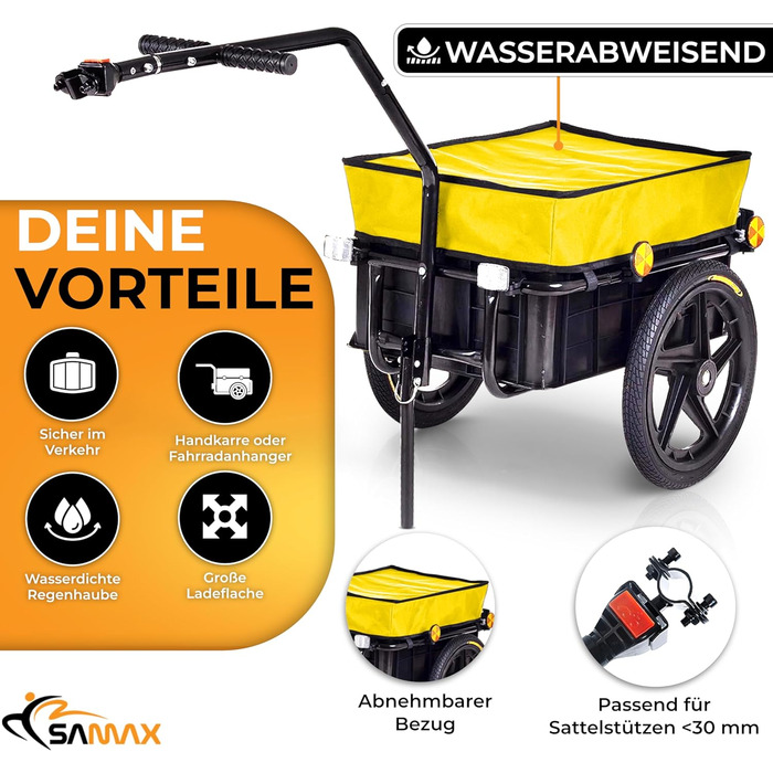 Причіп для велосипеда SAMAX 70 літрів / 60 кг, вантажний, з кріпленням, чорний, з пластиковою платформою