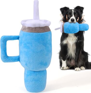 Mity Rain Funny Dog Toy with Handle, Cute Squeaky Dog Toy, Interactive Fluffy and Durable Dog Toy for Small Dogs/Large Dogs/Medium Dogs (1 Blue)