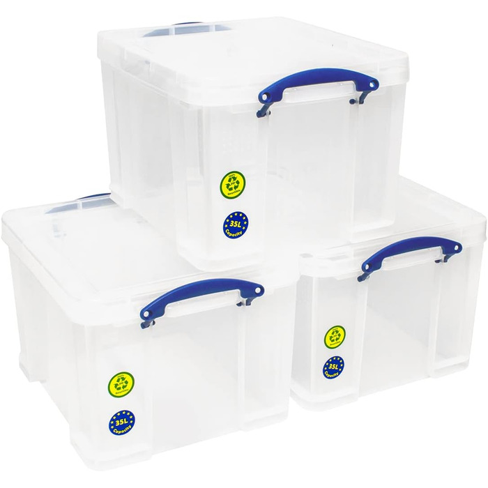 Really Useful 35C Plastic Storage Box - Lightweight, Robust, Stackable - 35 Liters - 480 x 390 x 310 mm - Transparent