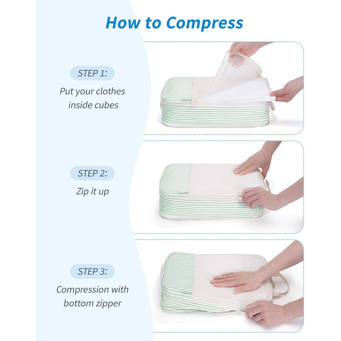 Набір органайзерів для валізи Narwey (6 шт.) - компресійні кубики для подорожей, рюкзаки, валіза, рюкзак, набір для пакування