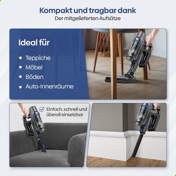 Акумуляторний пилосос Olvy 2-в-1 з функцією миття підлоги, для шерсті тварин, килимів та твердих поверхонь, бездротовий, без мішка, потужність 35KPA, 5 режимів, LED-дисплей, легкий, з HEPA-фільтром та аксесуарами