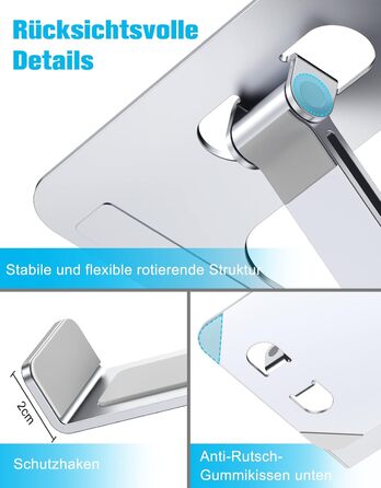 Підставка для ноутбука Babacom, регульована висота, складний, з алюмінієвого сплаву, ергономічна, з вентиляцією, сумісна з MacBook Air, Pro та ноутбуками 10-16' (срібна)