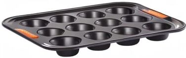 Le Creuset Non-Stick Muffin Tin, For 12 Pieces (Ø 7 cm), Sourdough Safe, Made of Carbon Steel, Anthracite/Orange, 94100140000000